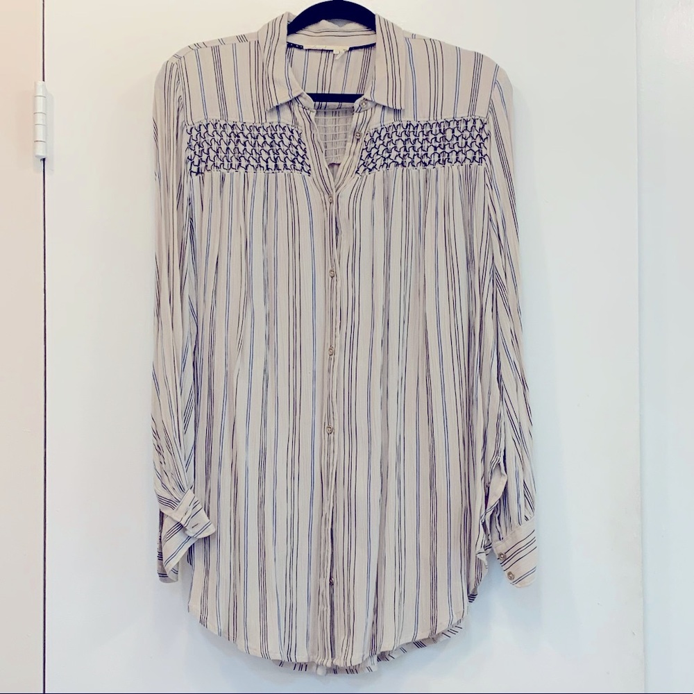 Free People Drapy Blouse w Stitching Detail Small